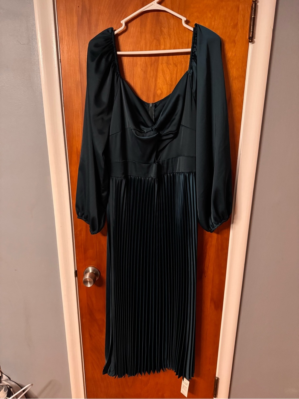 Cupshe Dark Teal Pleated Maxi Dress with Bishop Sleeves